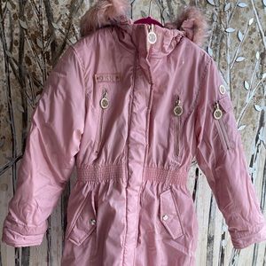 DKNY Girl Coat With Detachable Fur Faux